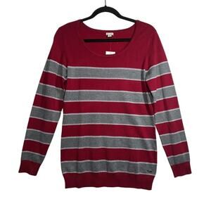 Guess Long Sleeve Janica Striped Sweater Red Gray XL Lightweight Office Casual